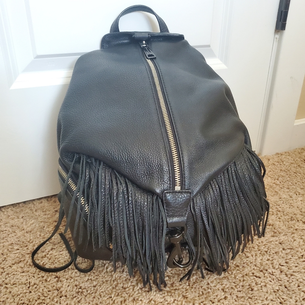 Rebecca Minkoff black fringe backpack